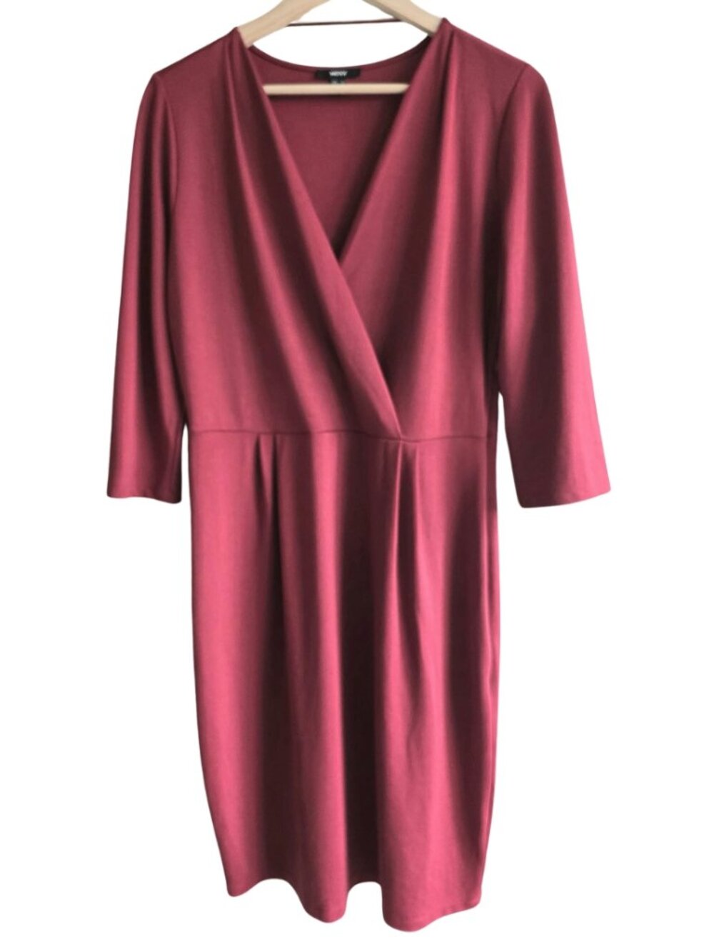 Mexx Faux-Wrap Knit Dress 3/4 Sleeve Short Midi Size XL Deep-V Classic Chic